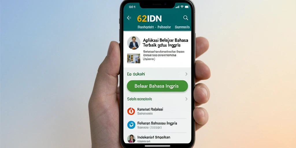 Antarmuka aplikasi 62IDN saat sesi belajar bahasa Inggris.