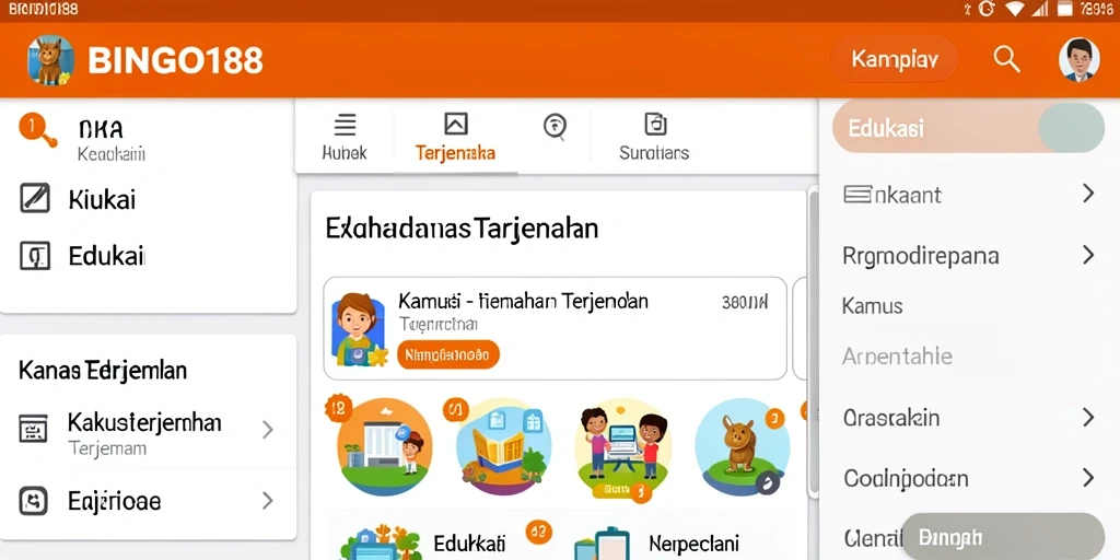 Antarmuka aplikasi BINGO188 dengan fitur Kamus Terjemahan yang ramah pengguna.
