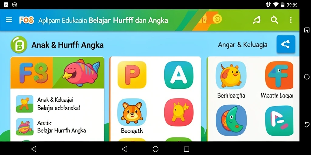 Tampilan antarmuka FO8 yang menyenangkan untuk belajar huruf dan angka.